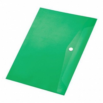 Папка-конверт на кнопке А4, пластик 180 мкм, зеленая