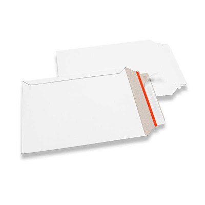 Картонный конверт А5 (175х250), лента, перфорация на клапане, мелованный картон, БЕЗ кармана для документов